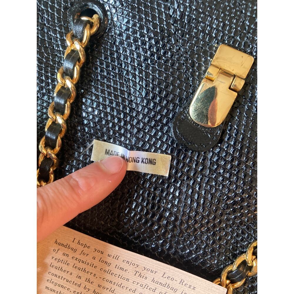 Lou-Rexx Vintage Quilted Snakeskin Round Chain Strap Handbag Black Loehmann's - Picture 9 of 14
